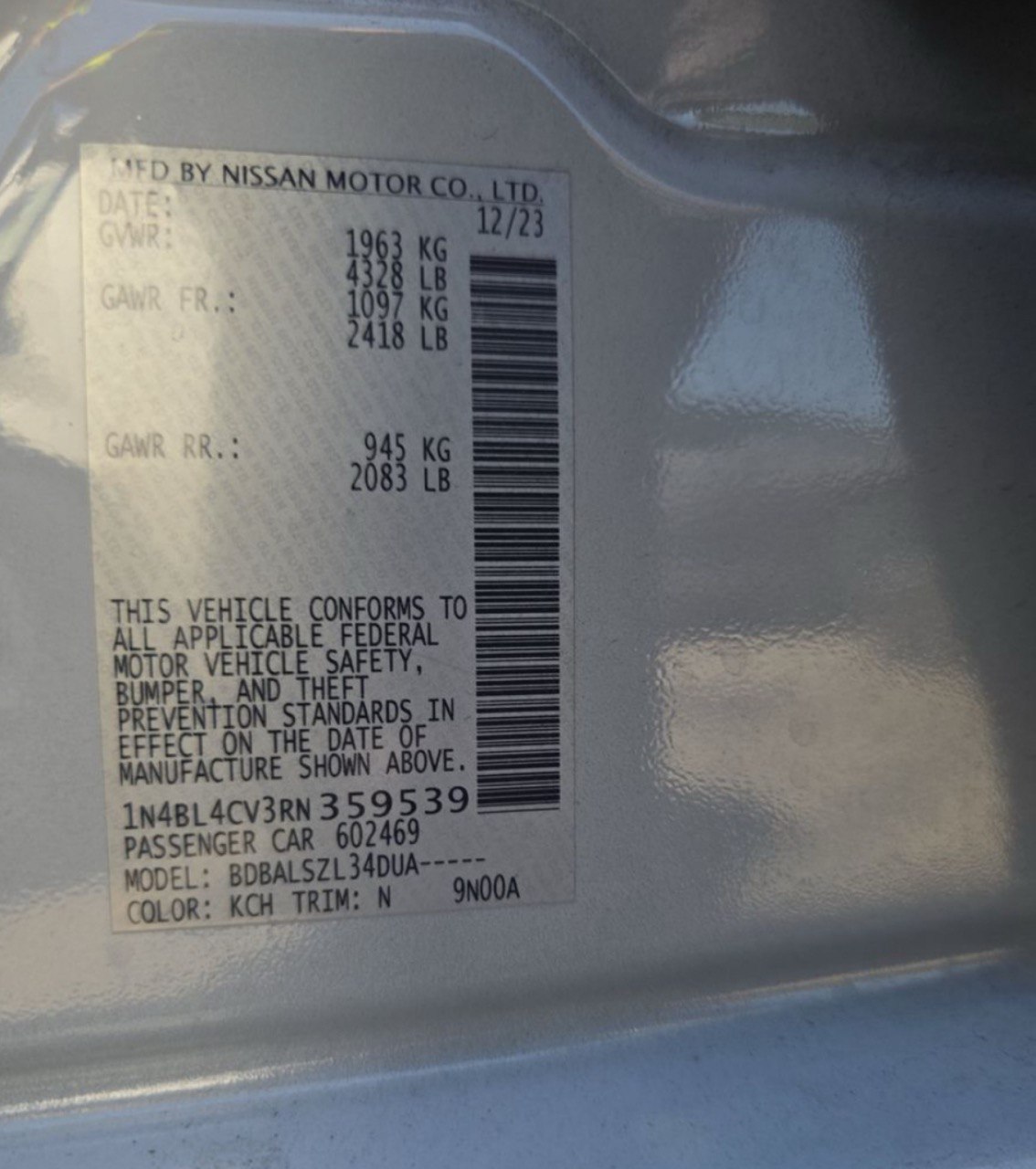 Nissan Altima Sr 2024 Gray 2.5L 4 vin: 1N4BL4CV3RN359539 - 1N4BL4CV3RN359539