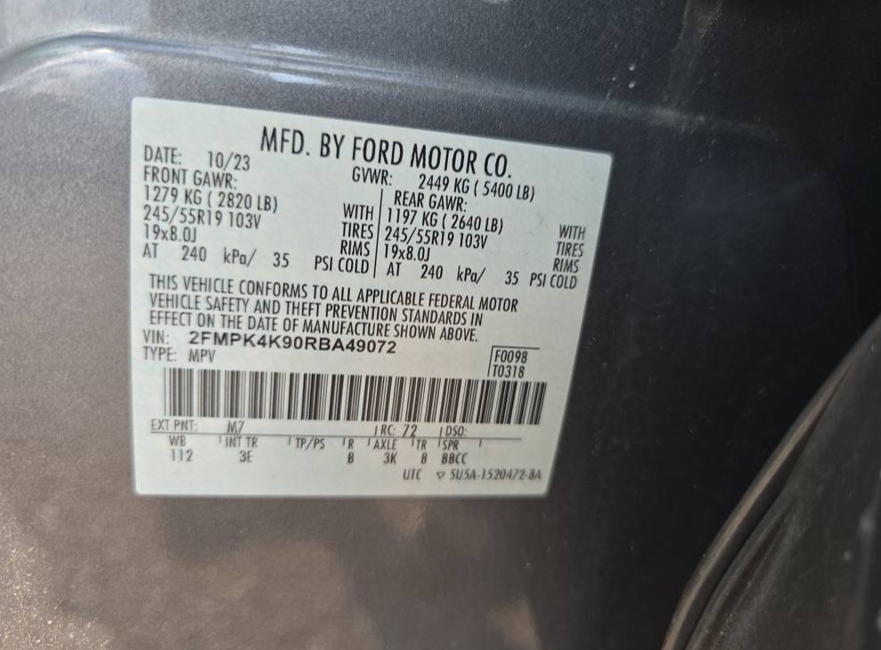 Ford Edge Titanium 2024 Gray 2.0L vin: 2FMPK4K90RBA49072 - 2FMPK4K90RBA49072