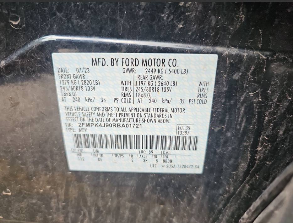 Ford Edge Sel 2024 Black 2.0L 4 vin: 2FMPK4J90RBA01721 - 2FMPK4J90RBA01721