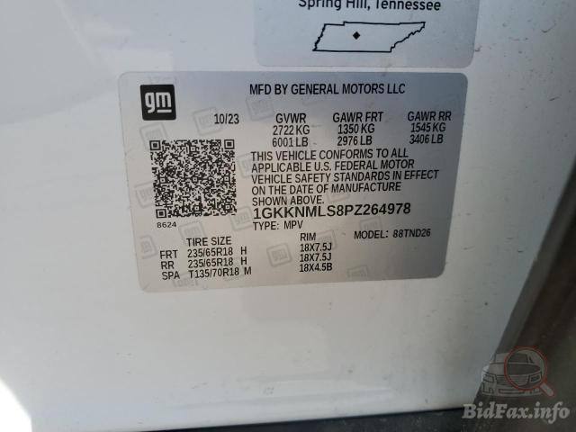 Gmc Acadia Slt 2023 White 3.6L 6 vin: 1GKKNMLS8PZ264978 - 1GKKNMLS8PZ264978