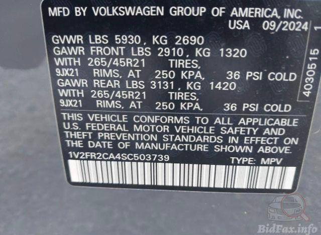 Volkswagen Atlas 2.0T Sel Premium R-Line 2025 Gray 2.0L vin: 1VF2R2CA4SC503739 - 1VF2R2CA4SC503739