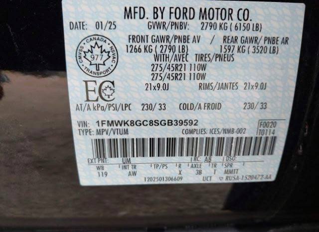 Ford Explorer St 2025 Black 3.0L vin: 1FMWK8GC8SGB39592 - 1FMWK8GC8SGB39592